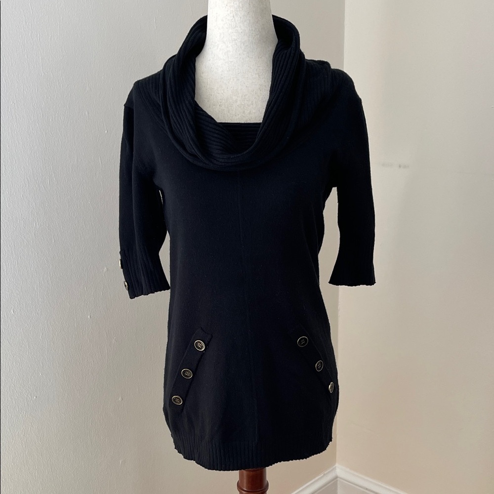 Soft Surroundings Cowl Neck Sweater XS Black Button Detail Tunic